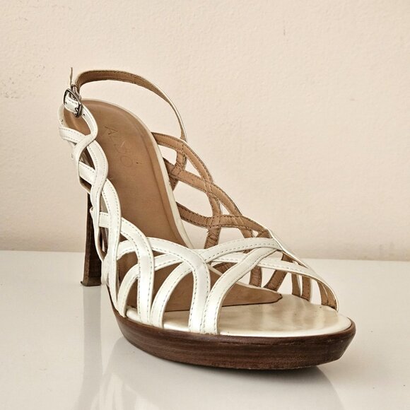 🌼ALDO Pearl White Strappy Slingback Heel Sandals - Picture 3 of 10
